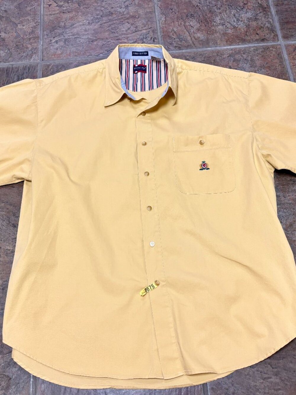 ~~Bugle Boy Men's Vintage Button Down Shirt XXL Yellow Short Sleeve Crest *